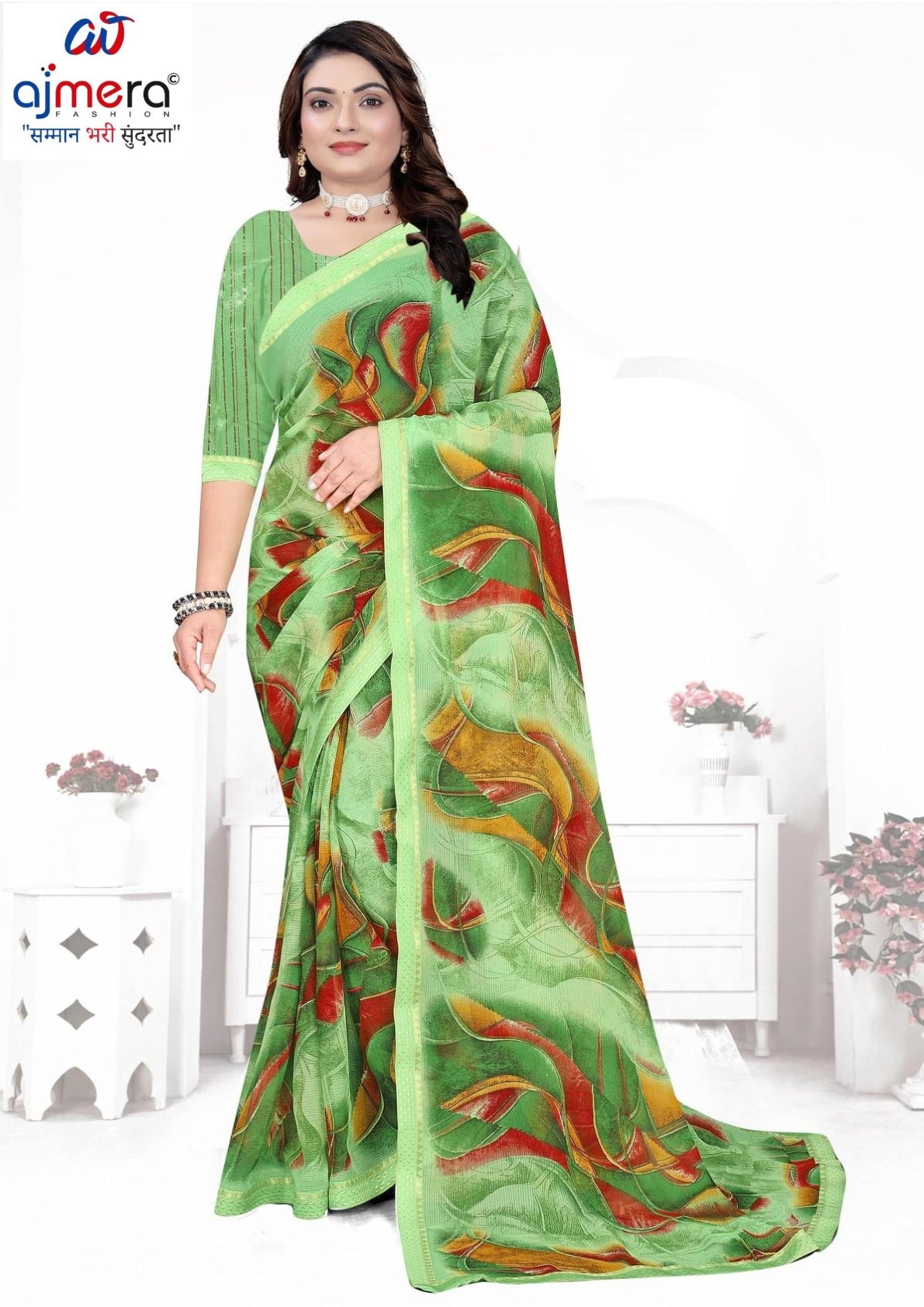 Chiffon Print Loose Saree with Blouse for Premium Ethnic and Traditional Wear | TTS-VISHWA