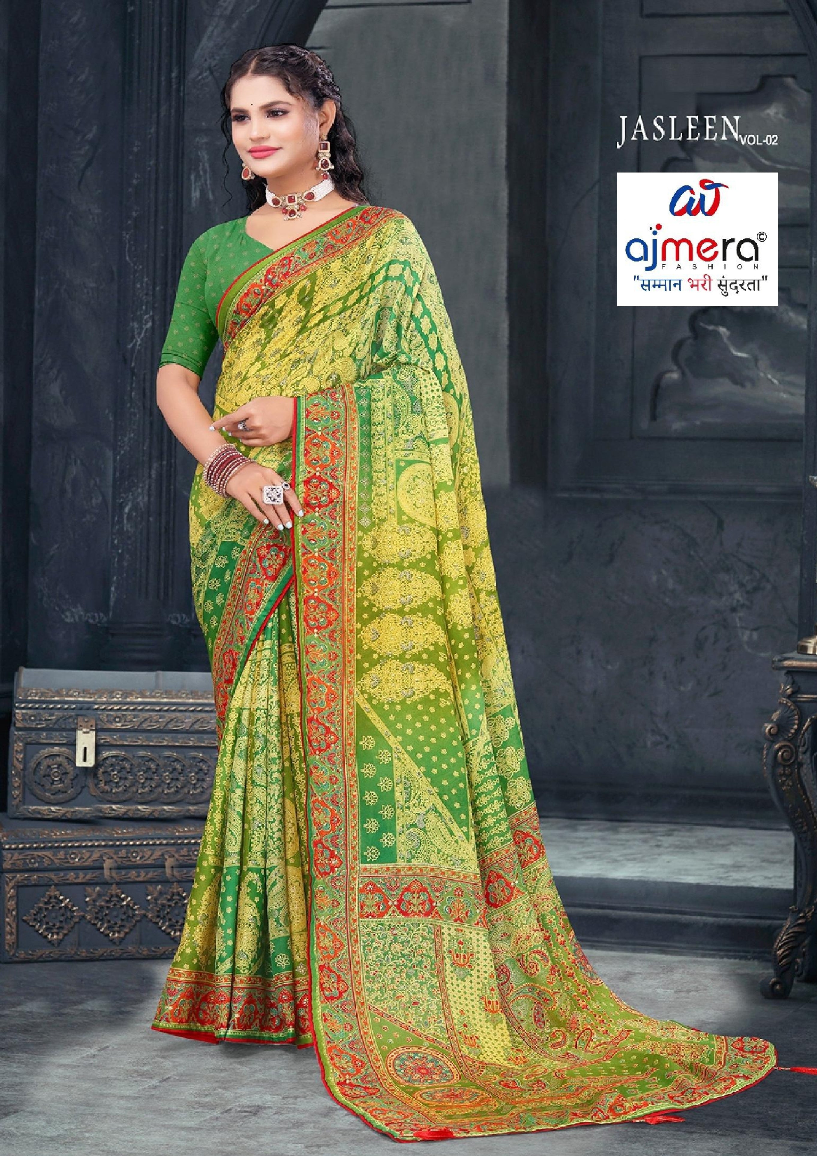 Fashionable Printed Saree with Blouse Piece for Festive Collection  | RMF-JASLEEN VOL-2