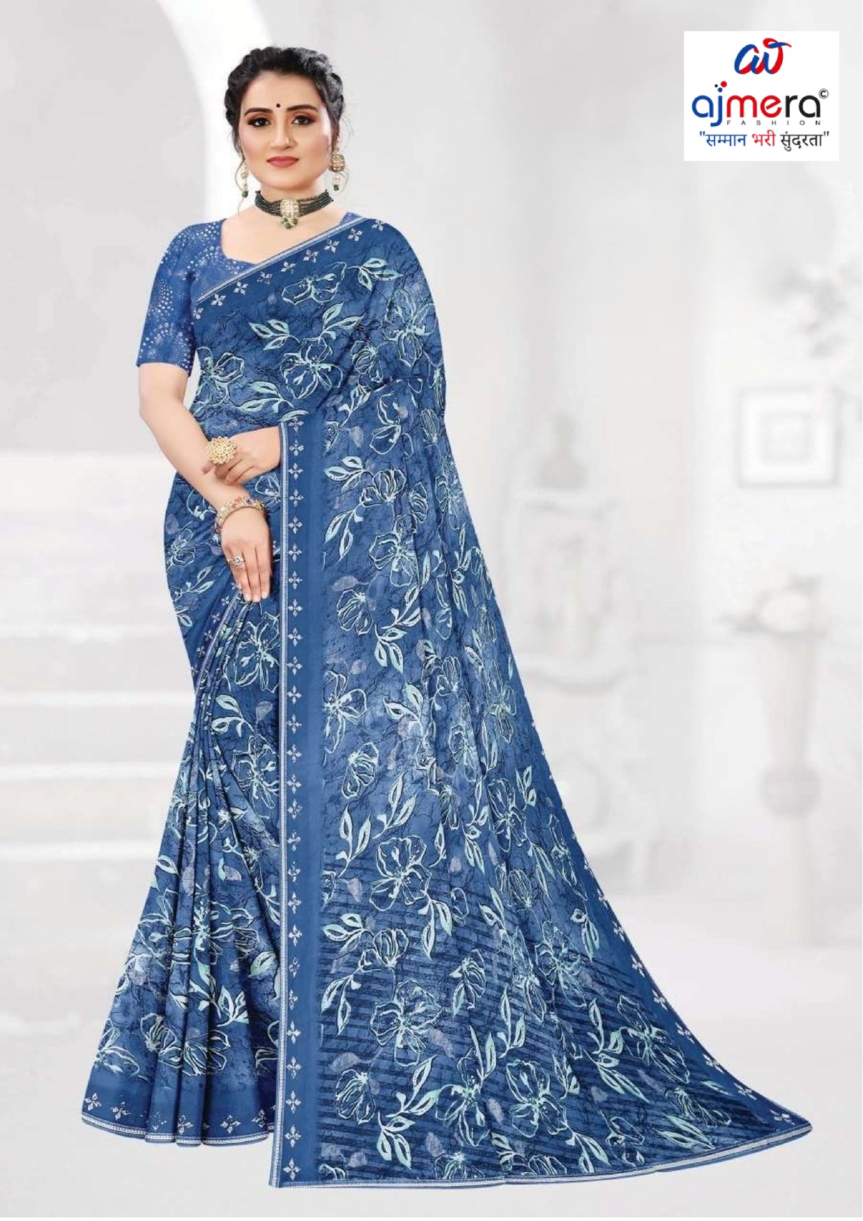 Fashionable Printed Saree with Blouse Piece for Festive Collection | GLC-LARA CHIFFION