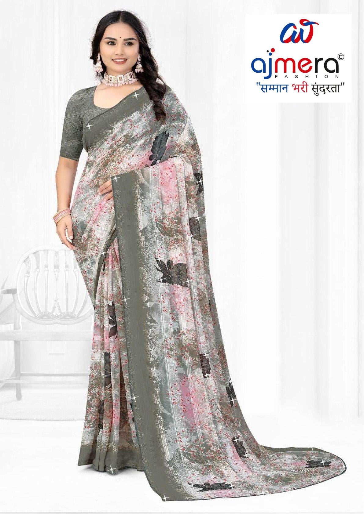 Weightless Print Loose Saree with Blouse for Premium Ethnic and Traditional Wear | TTS-SAJILI