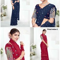 Georgette Dyed Matching Saree Wholesaler with Blouse Piece for Premium Ethnic and Traditional Wear | RLL-PROUD INDIAN-2