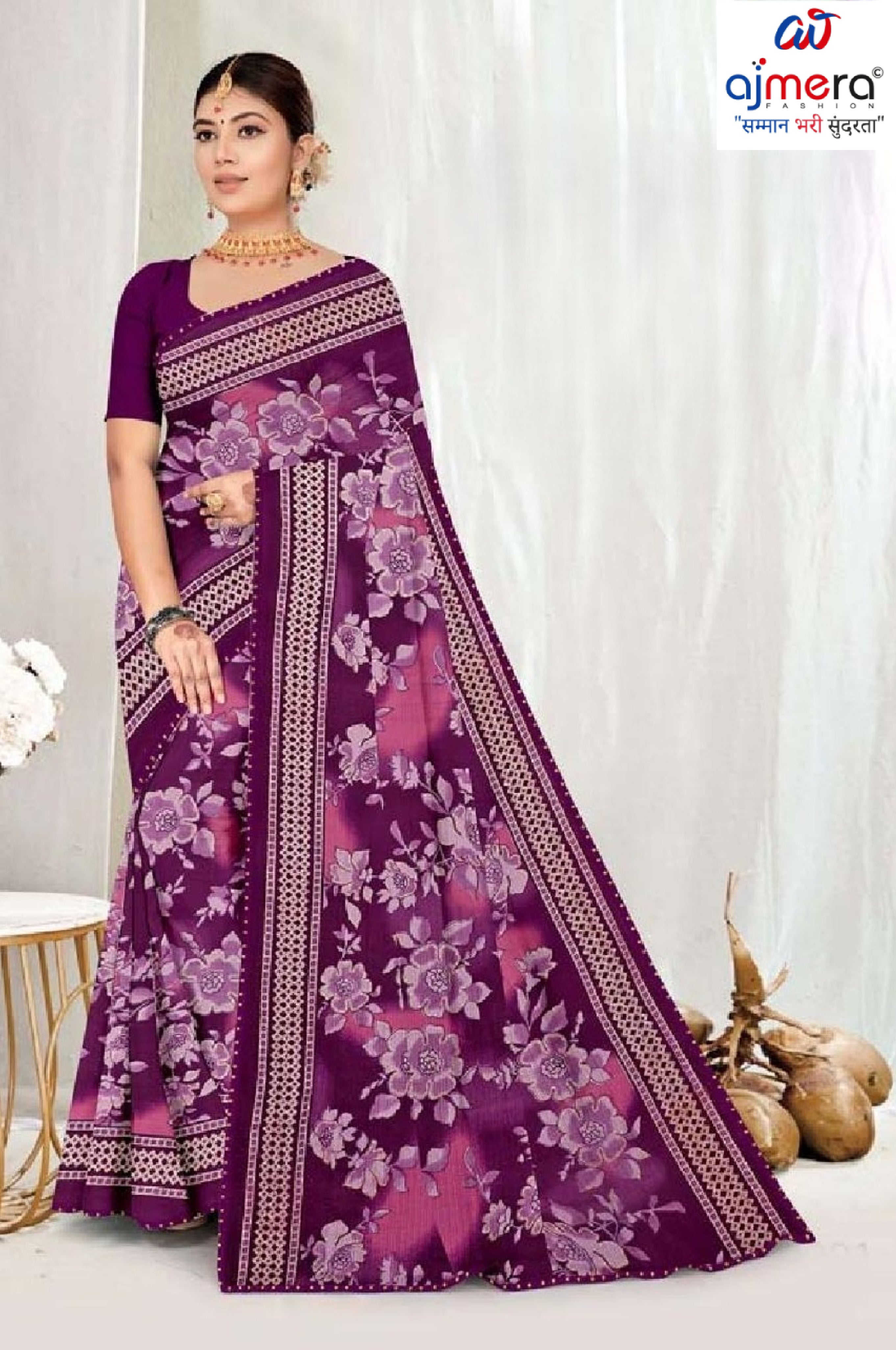 Elegant Printed Saree with Designer Blouse Piece for Festive Wear  | GPT-DHAMAKEDAR-5