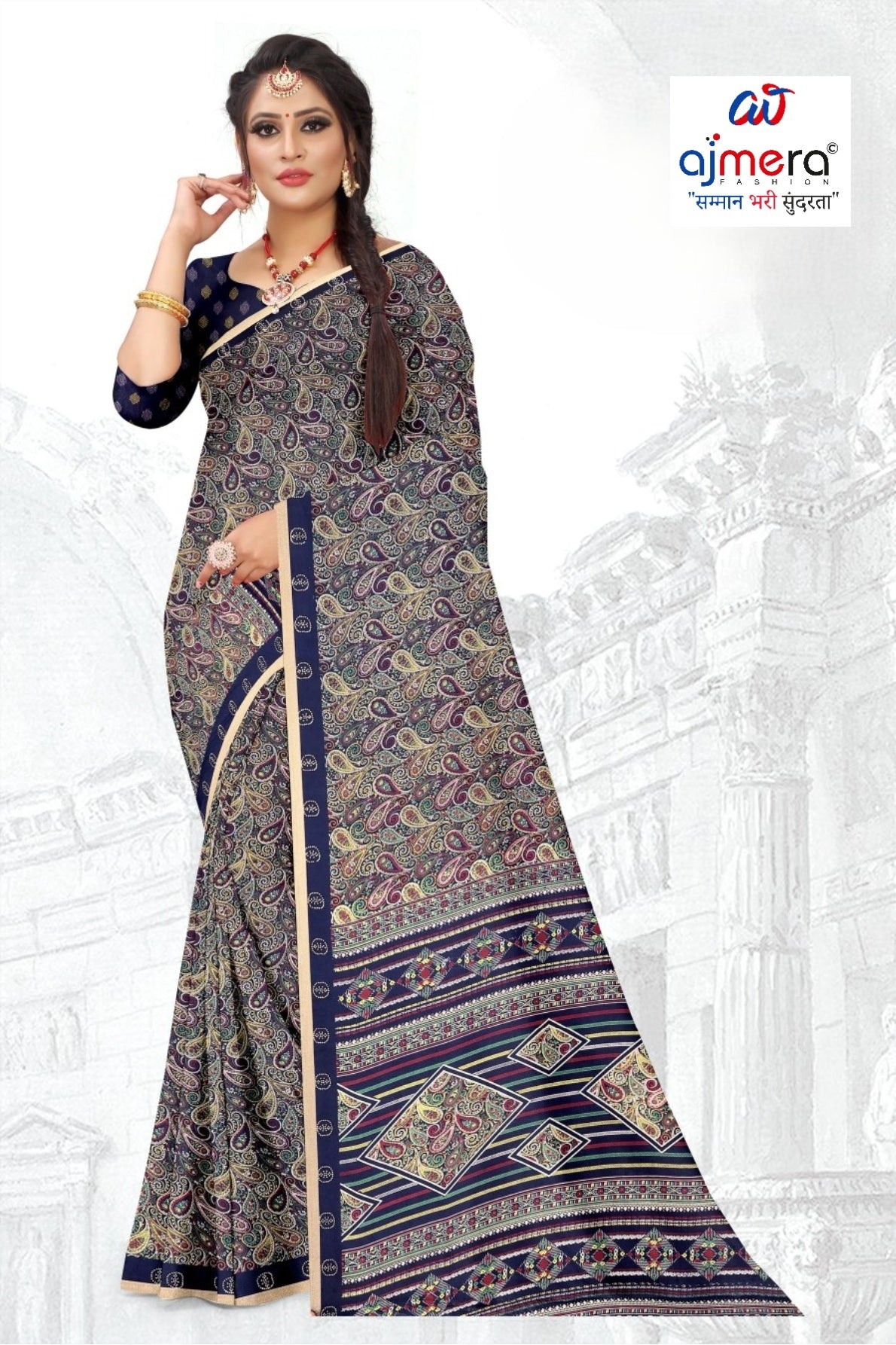Elegant Printed Saree with Designer Blouse Piece for Festive Wear  | GLC-SILVER GOLD