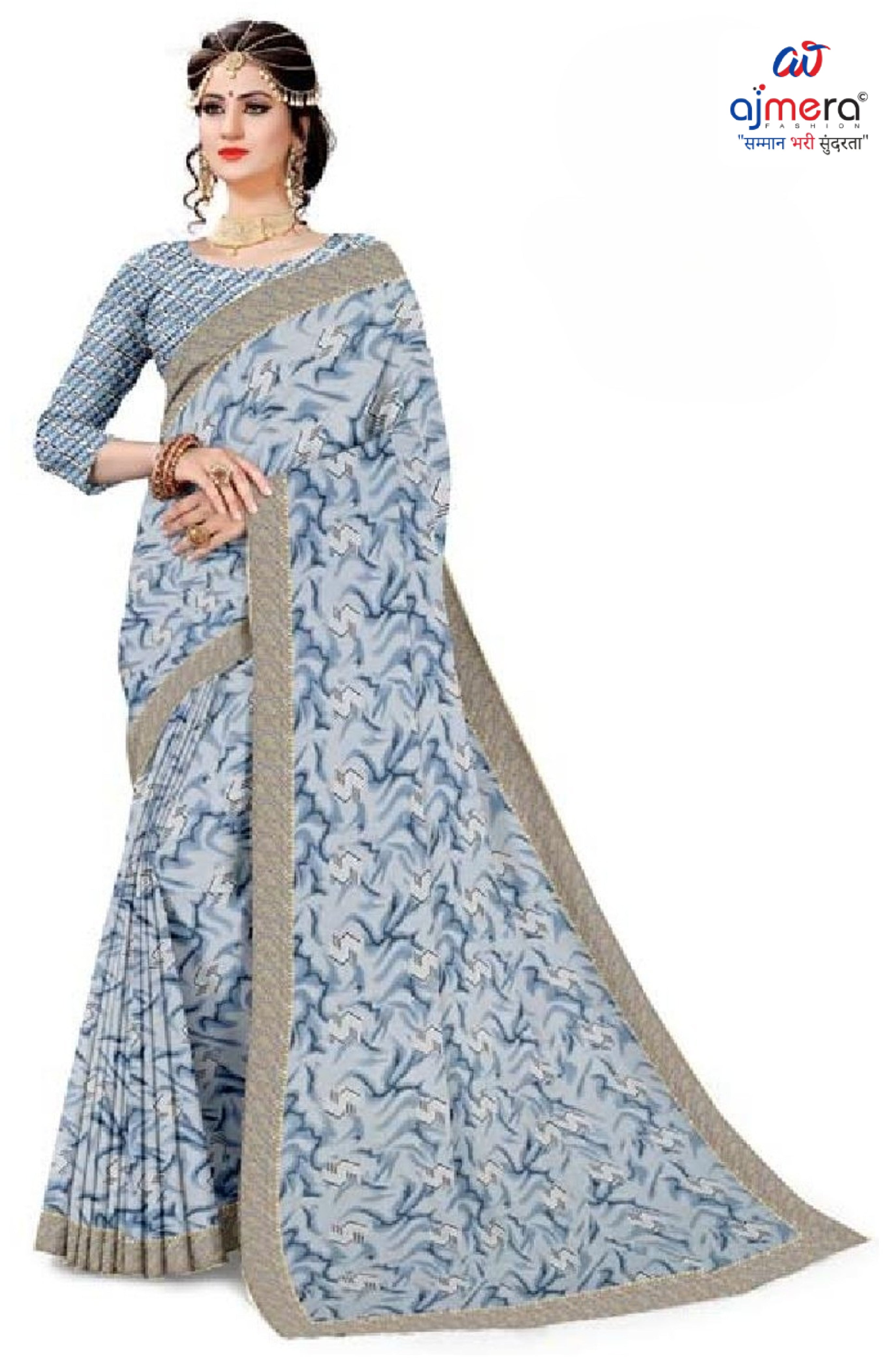 Zomato Print Loose Saree with Blouse for Premium Ethnic and Traditional Wear | CAS-INK POINT