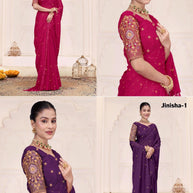 Georgette Soft Lycra Matching Saree with Blouse Piece for Premium Ethnic and Traditional Wear | RLL-JINISHA-1