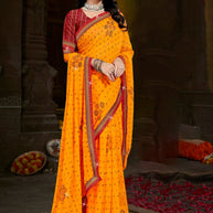 Premium Printed Saree with Matching Blouse Piece for Ethnic Elegance  | CAS-PALKI