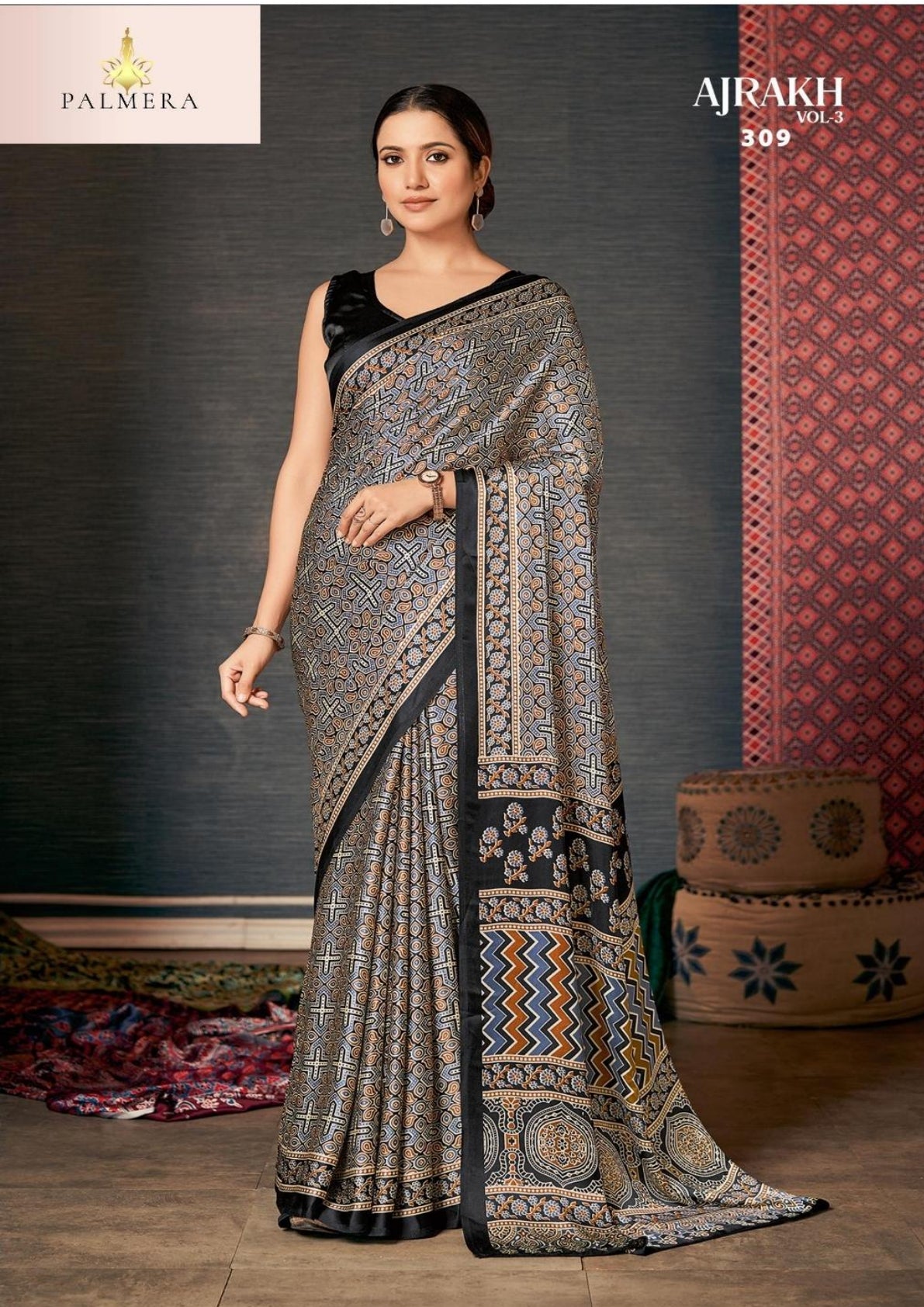 Ajrakh Japan Satin Saree with Blouse for Premium Ethnic Wear | ALL-AJRAKH VOL-3